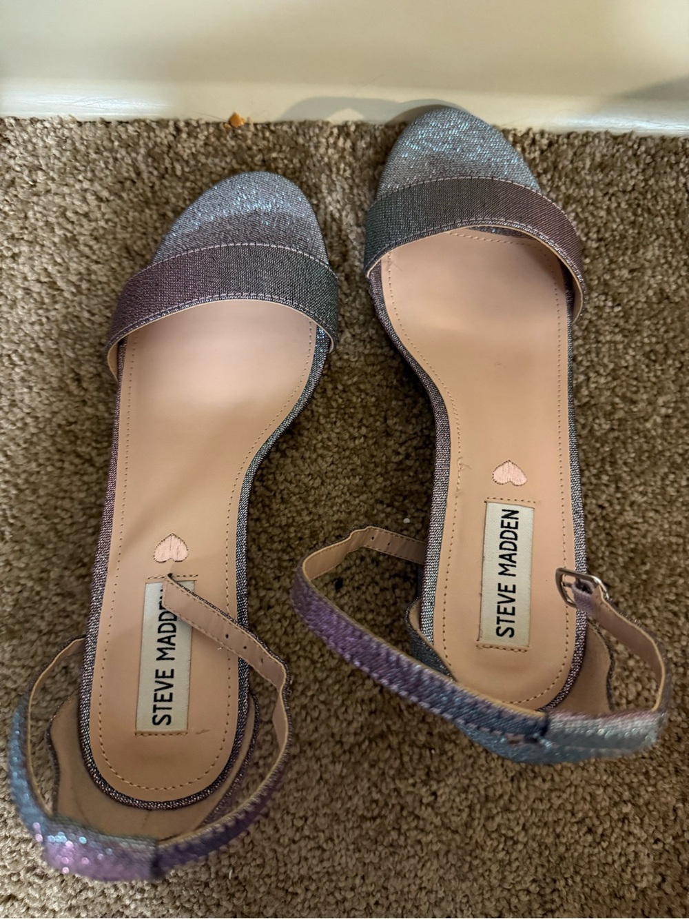 Steve Madden Iridescent Purple-Blue Open Toe Ankle Strap Sandals